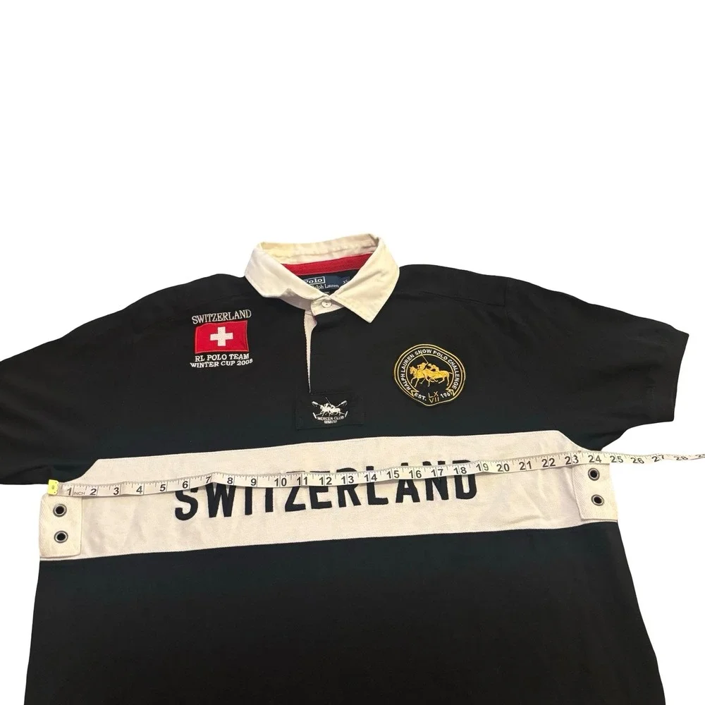 Polo Ralph Lauren Switzerland 08 Winter Cup Snow Polo Rugby Shirt Mens XL‎ Black